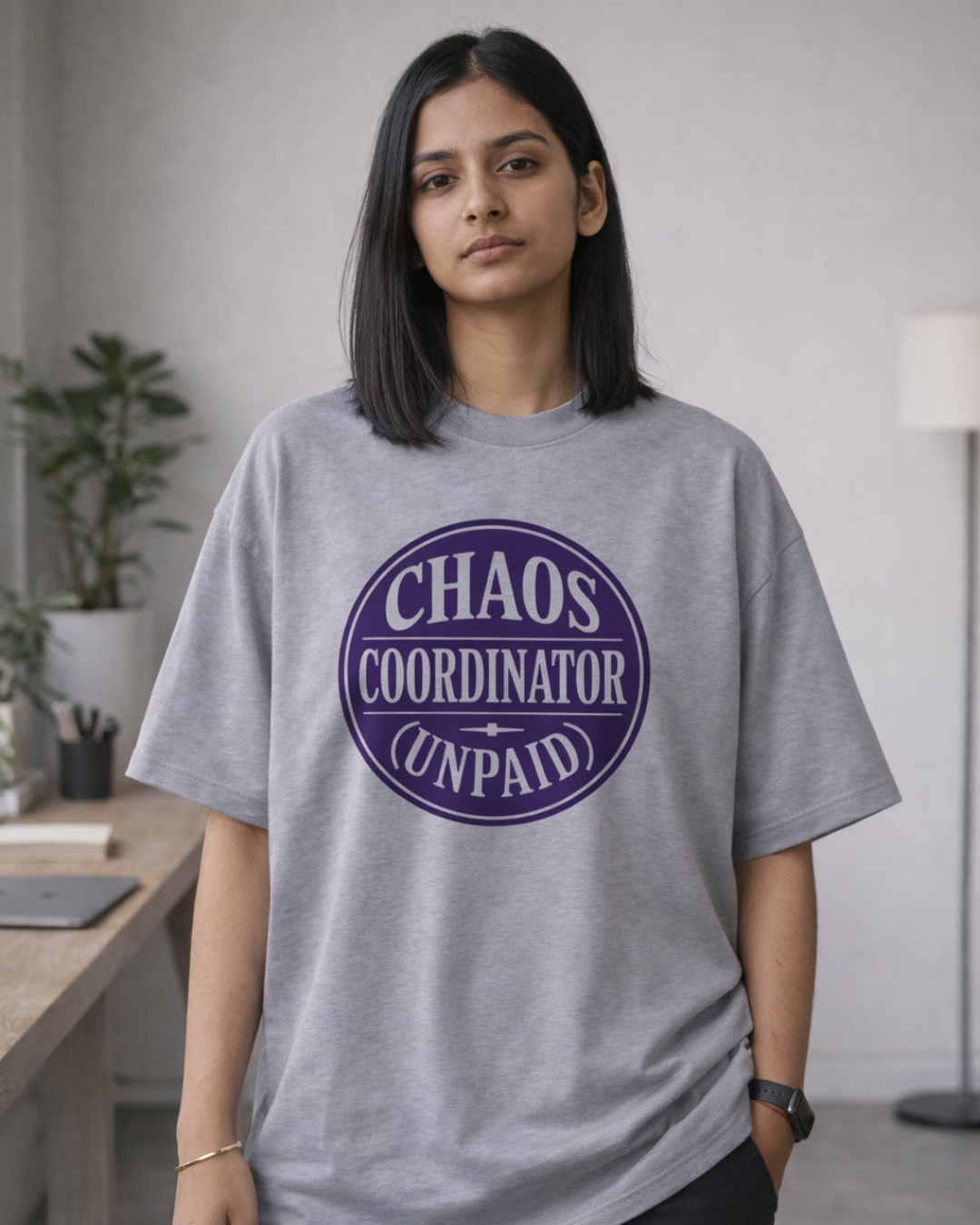 Indian female model wearing unisex oversized streetwear t shirt premium cotton India
