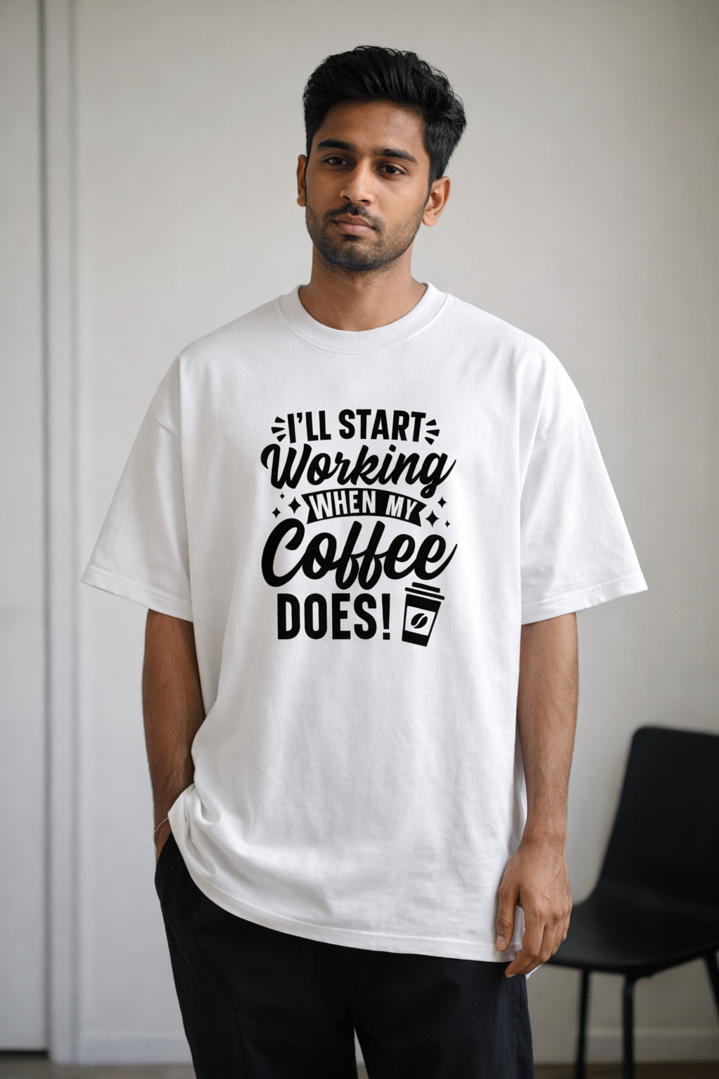 Indian male model wearing oversized 240 GSM cotton streetwear t shirt relaxed fit India
