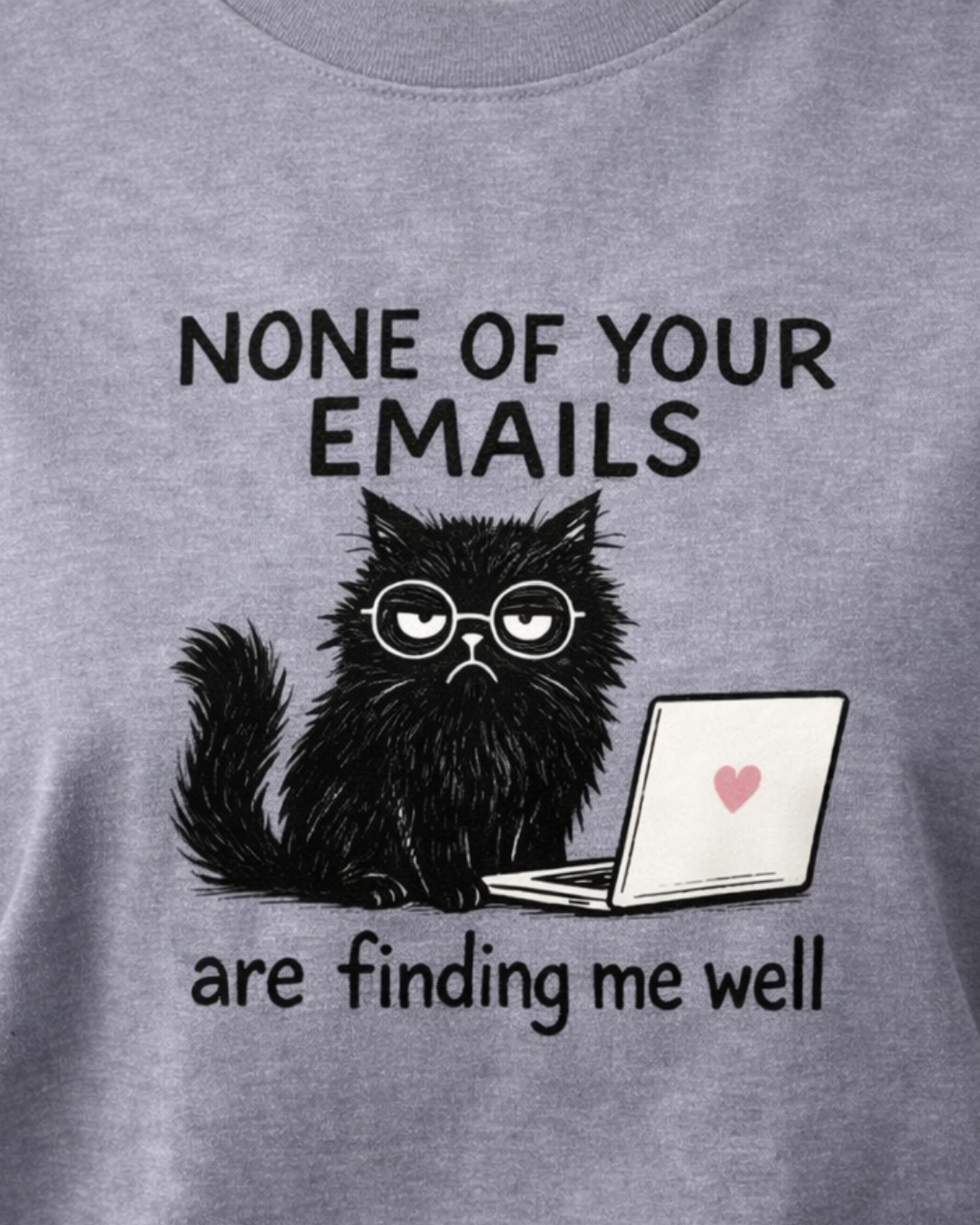 Close-up of the None of Your Emails Are Finding Me Well oversized t-shirt graphic