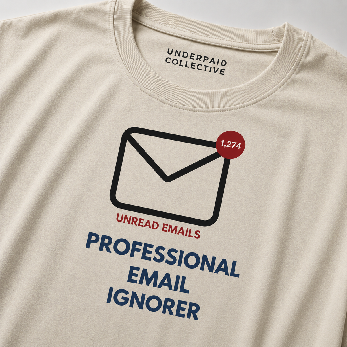 Close-up of the Professional Email Ignorer oversized t-shirt graphic
