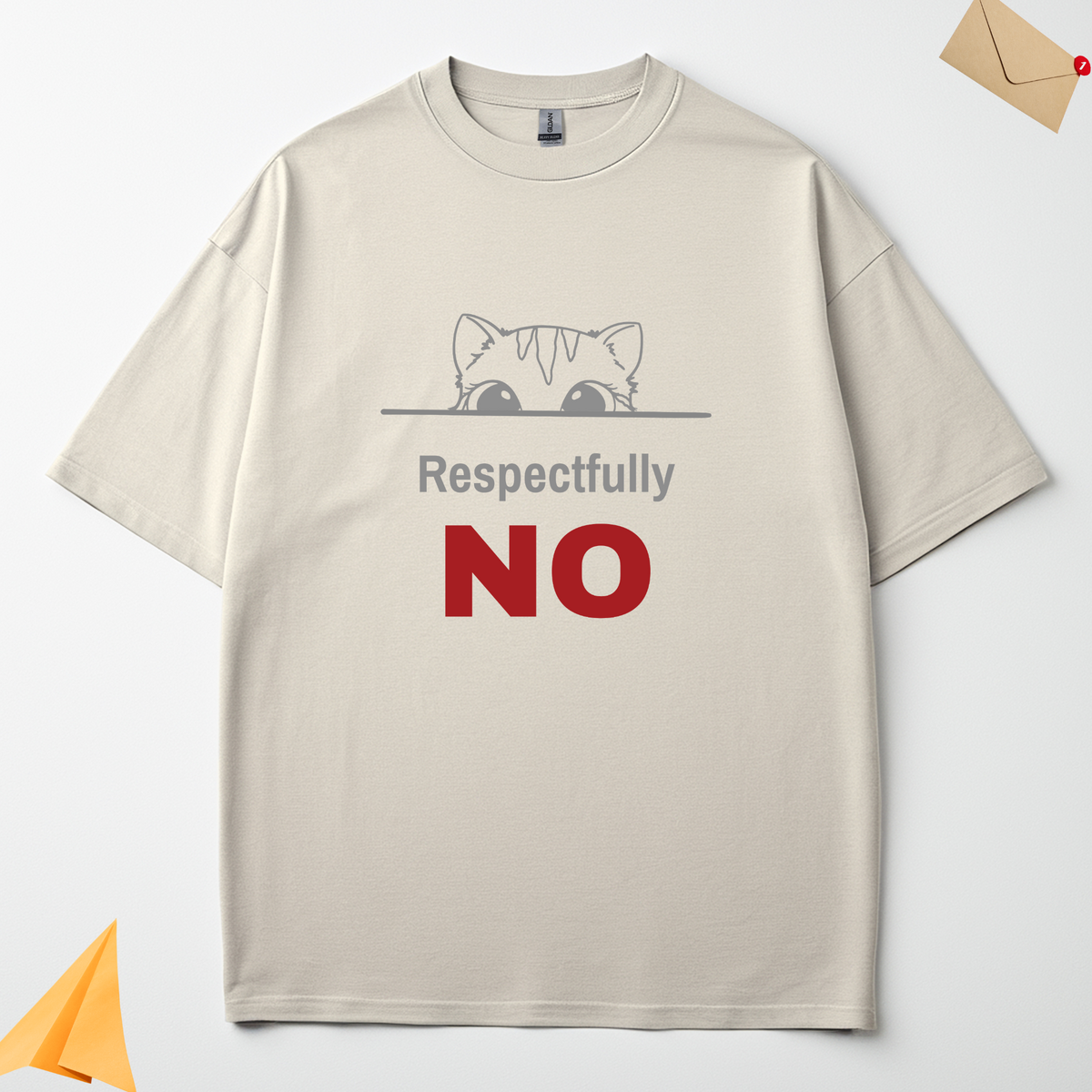 Respectfully No off-white oversized t-shirt flat lay showing the graphic design