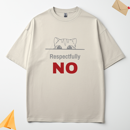 Respectfully No off-white oversized t-shirt flat lay showing the graphic design